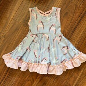 Just For Littles 100% Cotton Sleeveless Twirl Dress Pink/Blue Pony Print 3T